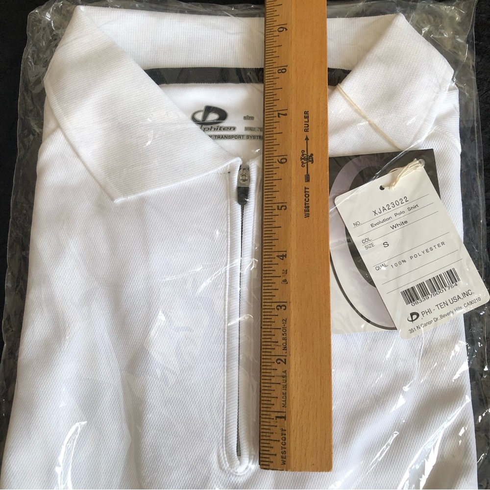 Phiten Evolution Zippered Polo Shirt Aqua Titanium Sport Technology - White NEW - Picture 4 of 6